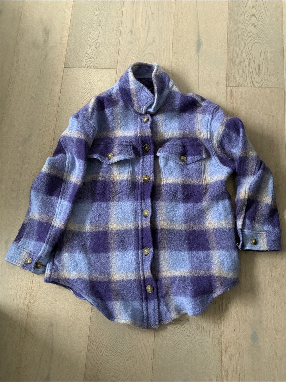 Aritzia Wilfred - Women’s Wool Purple Plaid Button-Up Shacket